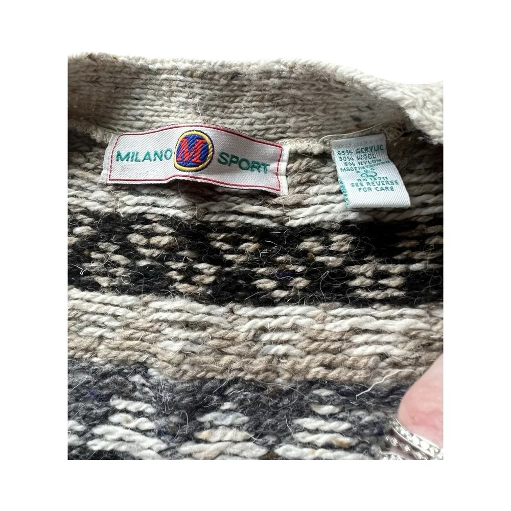Vintage Milano Sport Woman's M Fair Isle Beige Button Up Sweater Vest‎